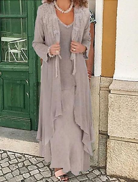 

two piece a-line mother of the bride dress wrap included jewel neck floor length chiffon long sleeve with appliques c001, Black;red