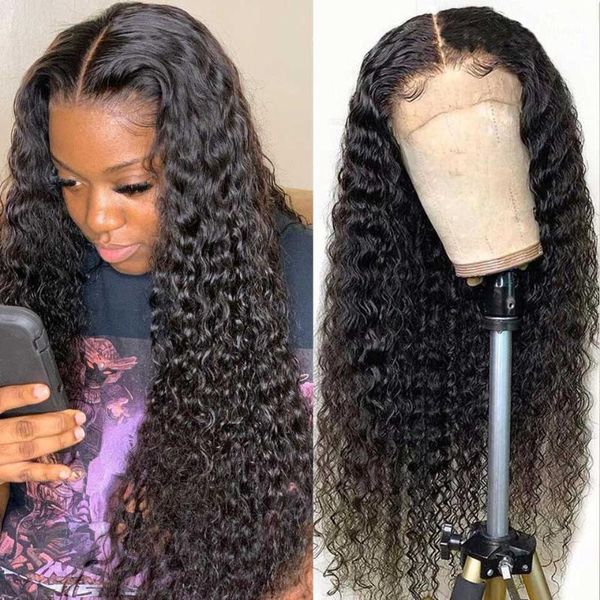 

water deep wave wig hd transaprent lace front human hair wigs remy t part wet and wavy curly wig1, Black;brown