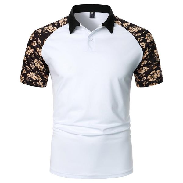 

men's polos shirt floral print patchwork lapel summer fashion short sleeve homme rose printed stritching casual d30, White;black