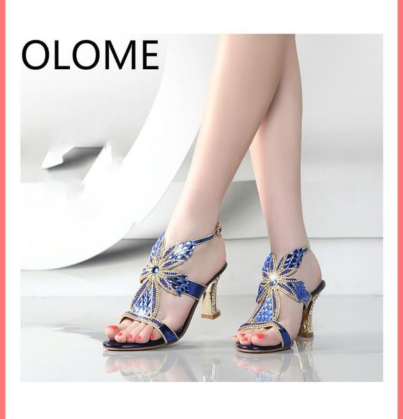 

high-heeled coarse-heeled diamond women's aqua sandals crystal open-toed tide, Black
