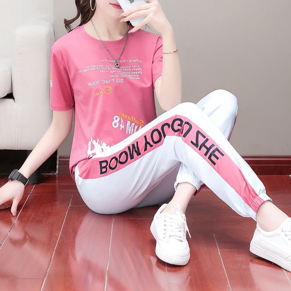 

tracksuits sport suit leisure sports women's summer 2021 korean fashion loose show thin cotton short sleeve two piece set, Gray