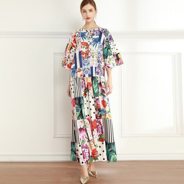 

two piece dress elegant spring elegant summer long runway dress extension party vintage print loose robe femme maxime holiday p1ux, White