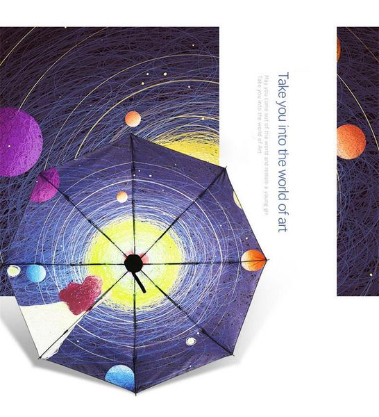 

umbrellas happy clear umbrella mini starry sky anti uv five folding three rain gear sunshade art style
