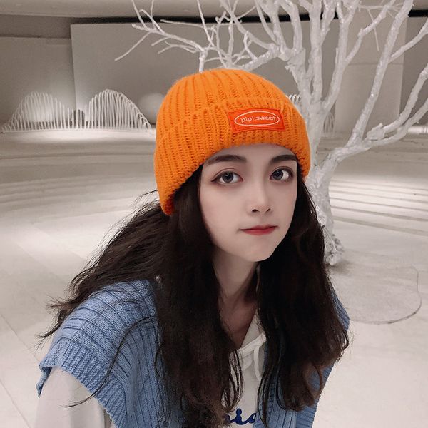 

hats & caps men's niversal knitted wool hat, women's autumn and winter label, korean hip hop beans, Blue;gray