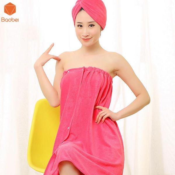 

towel bath set70x140cm 1pc women bathrobe+1pc hair cap cotton plain spa beach dressing gown turban bathroom set yj1