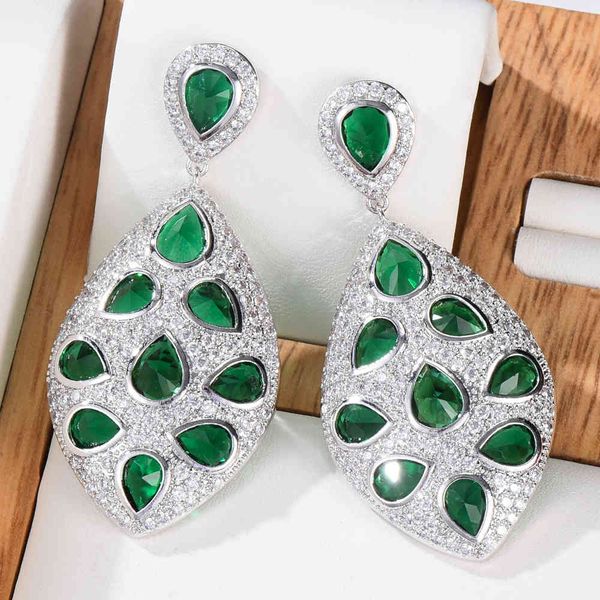 

jimbora gorgeous green drop earrings women girl summer beach party jewelry luxury eye-catching 2021 high quality, Golden