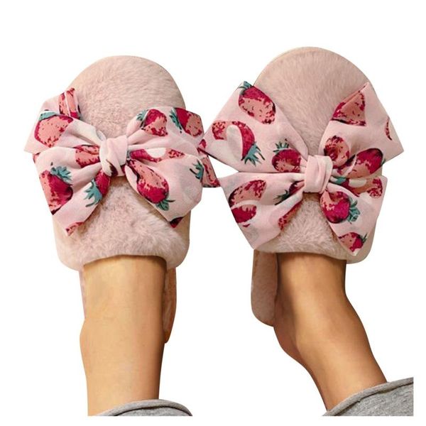 

slippers women's shoes bow-knot baotou plush fashion casual indoor pure color keep warm chanclas, Black