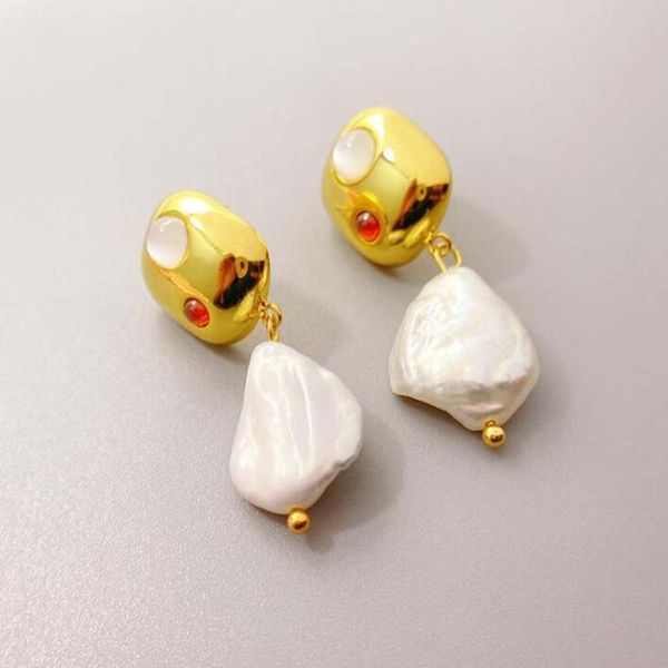 

dangle & chandelier baroque pearl pendant fashion earrings gorgeous women red gems vintage long tender unique ear jewelry, Silver