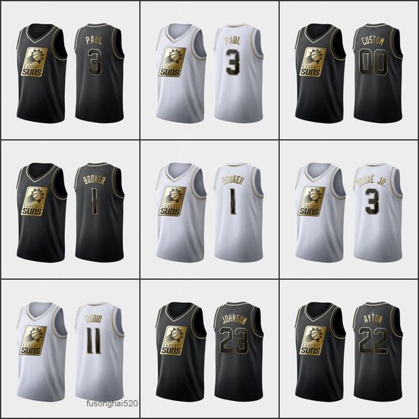 

printed custom phoenixsunsmen devin booker deandre ayton chris paul ricky rubio cameron johnson custom golden edition jersey, Black