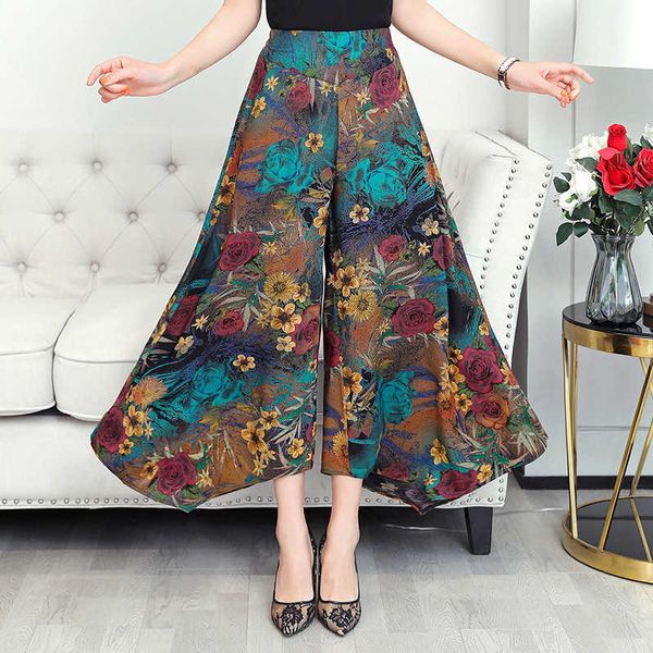 2021 Moda Cintura Alta Cintura Lareira Perna Pants Loose Casual Comprimento Full Senhoras Calças Primavera Primavera Outono Print Feminino Saia Calças Q0801