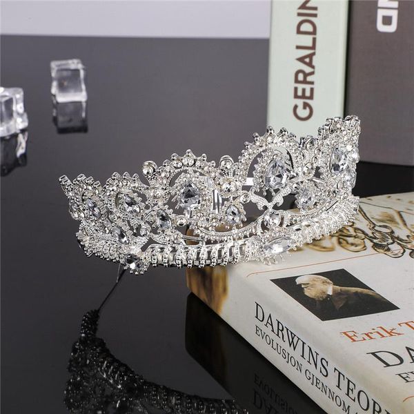 

headpieces women's alloy rhinestone birthday big crown bridal wedding banquet headband headdress, Silver