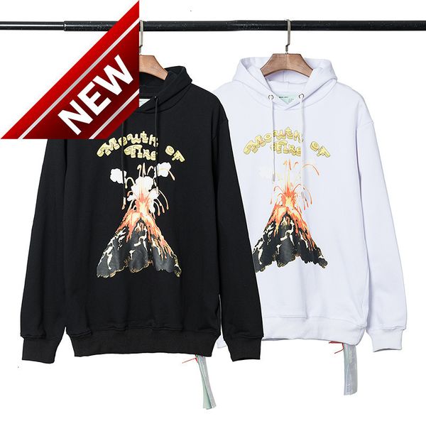 

2020 off tide brand style new volcanic eruption personalized printing casual loose hooded sweater, Black