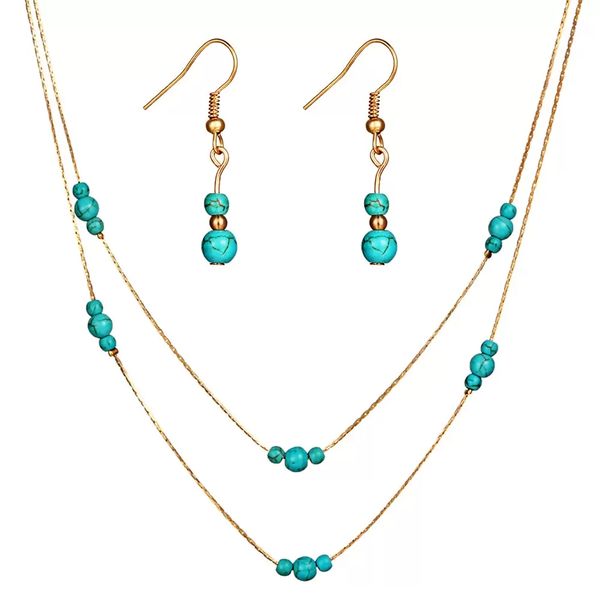 

brand new vintage turquoise jewelry sets blue turquoise necklace earring ring set women, Silver