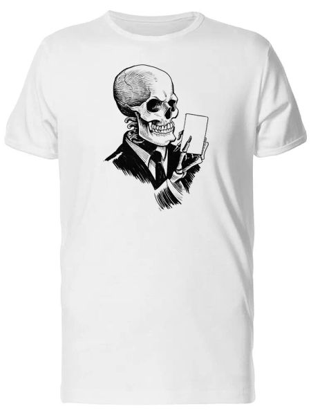 

skeleton with a card sketch men's tee -image by shutterstock, White;black