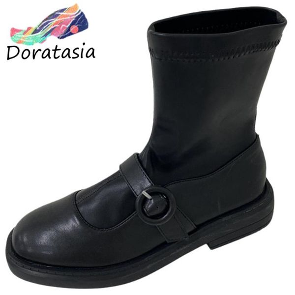 

boots brand chic flat sole cosy for walking slip on may janes sock boot design shoes women, Black