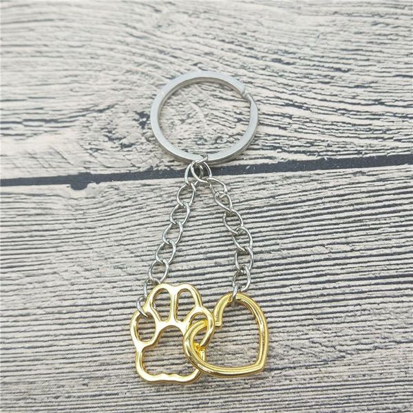 

keychains hollow pet footprint keychain shellhard cute animal dog cat love heart pendant for women girls jewelry, Silver