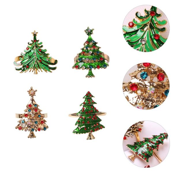 

4pcs christmas tree rhinestone napkin holder rings xmas party table ornament