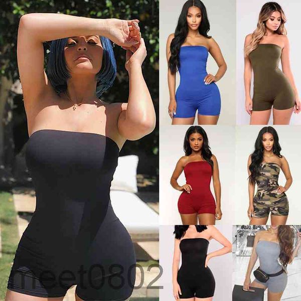 

women's jumpsuit designer one shoulder solid color slim onesies bra breast wrap shorts rompers fashion casual 9 colors clothing, Black;white