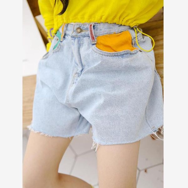 

baby girl denim shorts 2021 summer children jean hit pants casual loose girls jeans kids teens y2861 drop, Black