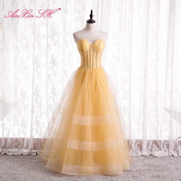 

party dresses anxin sh princess yellow lace evening dress french vintage strapless sleeveless a line zipper bride host, White;black