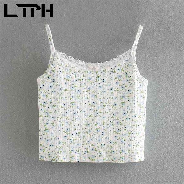 

ltph french vintage sleeveless camis women tanks crop crochet casual all-match floral short camisole summer 210423, White