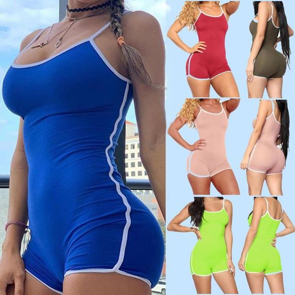 

women's jumpsuits & rompers fitness women streetwear neon bodysuit mock neck short sleeve casual playsuit high elastic tight sports ove, Black;white