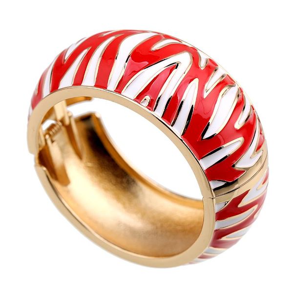 

bangle hahatoto trendy round statement striped enamel gold plated for women fashion jewelry party wedding, Black