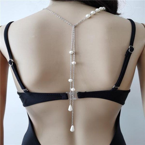 

chains fashion style rjbh02 gold plated neck imitation pearls back unique dressing necklace jewelry 2 colors1, Silver