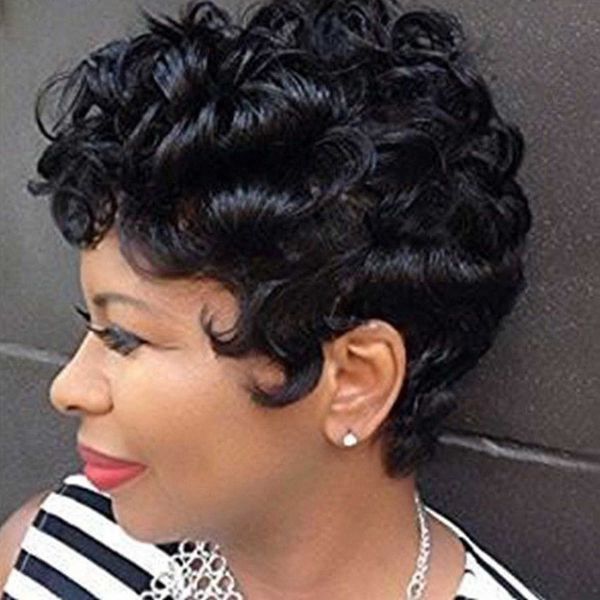 

black wig fashion women's short curly hair chemical fiber headgear