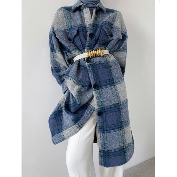 

women's suits & blazers ctrllock vintage plaid long wool blend coats women single breasted straight loose thick shirt woolen outwe, White;black