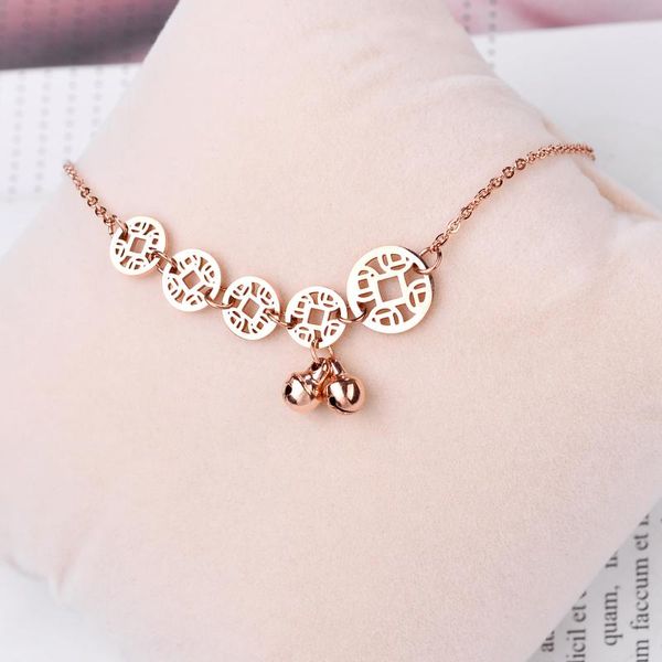 

pendant necklaces copper coin bell stainless steel necklace women's non-fading rose gold clavicle chain jewelry korean, Silver