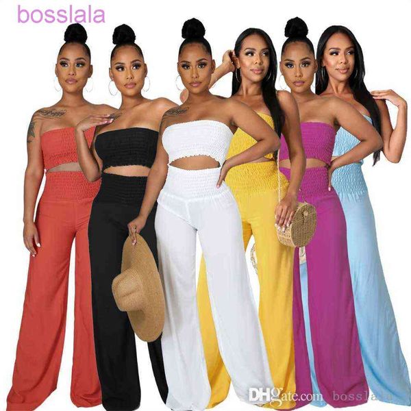 

women high waist wide leg pants suit casual two piece set fashion one shoulder bra clothing for spring and autumn 2022, White