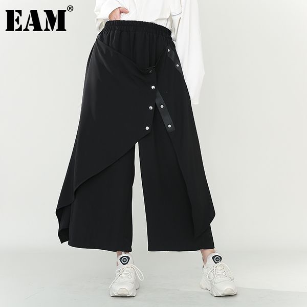 

[eam] asymmetrical buttons black high waist wide leg trousers loose fit pants women fashion spring autumn 1dd448901 21512, Black;white