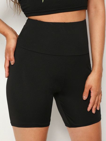 

banded high-rise biker shorts g35b#, Black