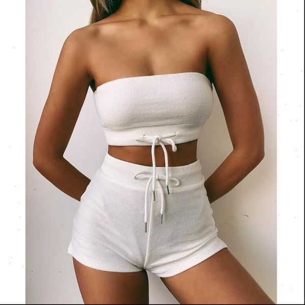 

sweater two womens tracksuits piece set summer women off shoulder and high waist shorts 2pcs outfits slim matching clothes, Gray