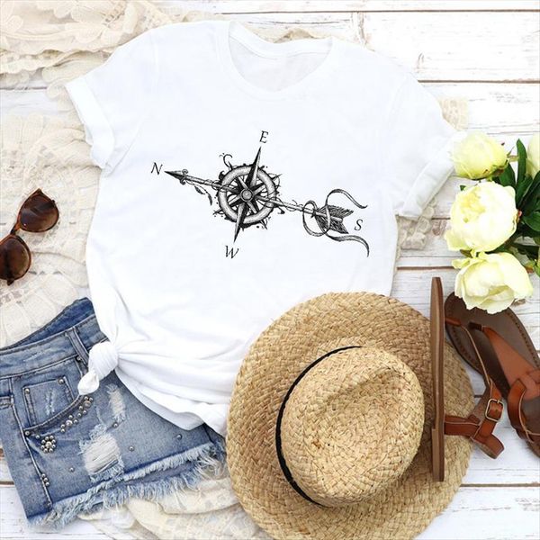 

graphic vintage arrow feather women t shirts compass 90s fashion tees print clothing female womens, White