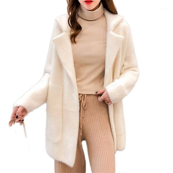 

autumn winter women faux coat female casual thick warm streetwear cardigans fashion lady loose slim outerwear m265, Black