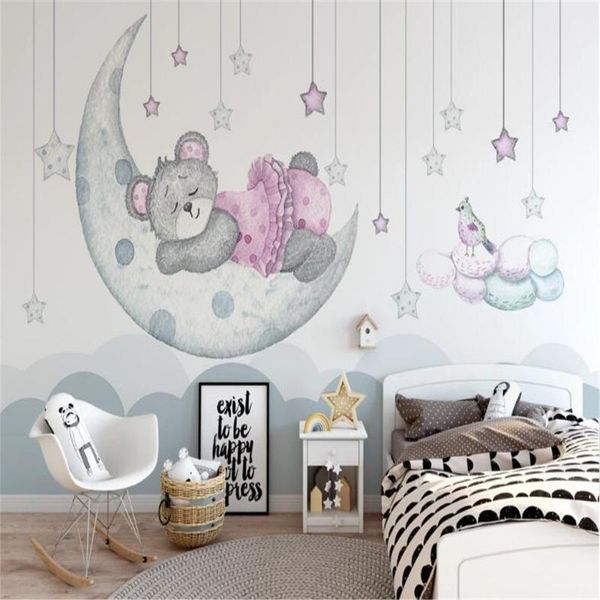 

wallpapers milofi custom mural wallpaper wall cloth hand-painted cartoon fantasy moon bud star bear children's room background