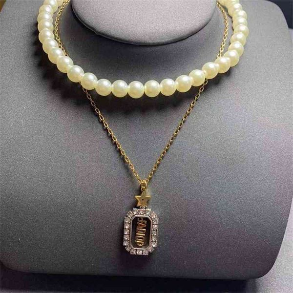 

75%off outlet 2021 new pearl clavicle chain double layer necklace female letter fashion ka6r, Silver