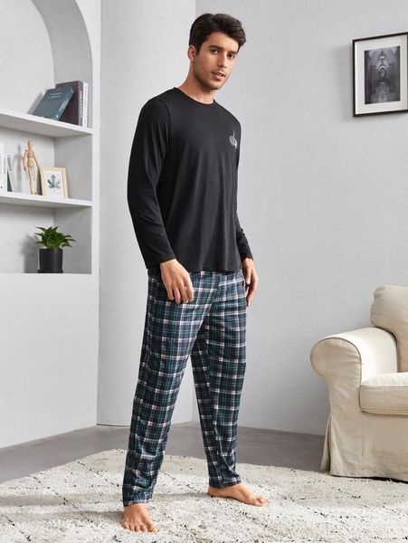 

men gamepad graphic plaid lounge set h0gy#, Black;brown
