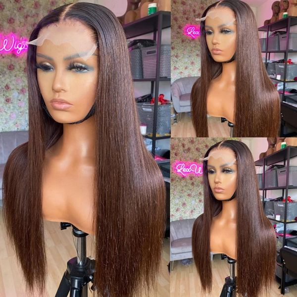 

lx brand middle part brown straight wig high temperature glueless natural synthetic lace front wigs for black women daily usefactory direct