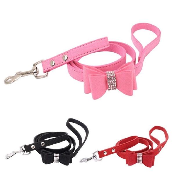 

dog collars & leashes rhinestone bowknot pet leash diamond bow tie puppy walking leads personalized training traction rope safe belt