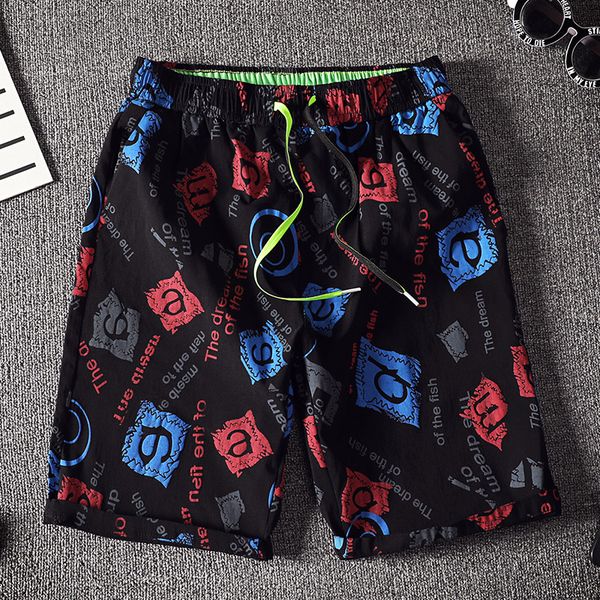 

a 590 summer five minutes of pants men loose handsome popular logo trend seven 6 beach pants male flower shorts trousers slacks, Blue