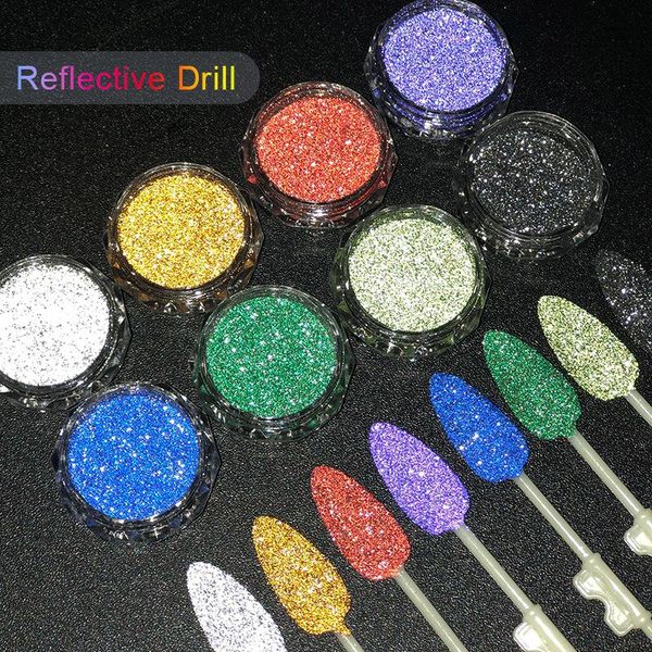 

nail glitter summer colors reflective crystal diamond powder flashing glow under light chrome pigment dust for bar disco sparkling, Silver;gold