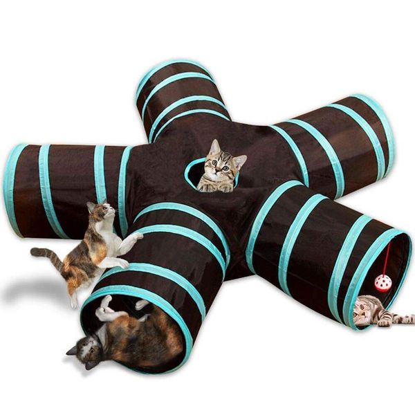 

cat toys 5 holes foldable pet tunnel kitten interactive hanging ball indoor training playing tubes supplies