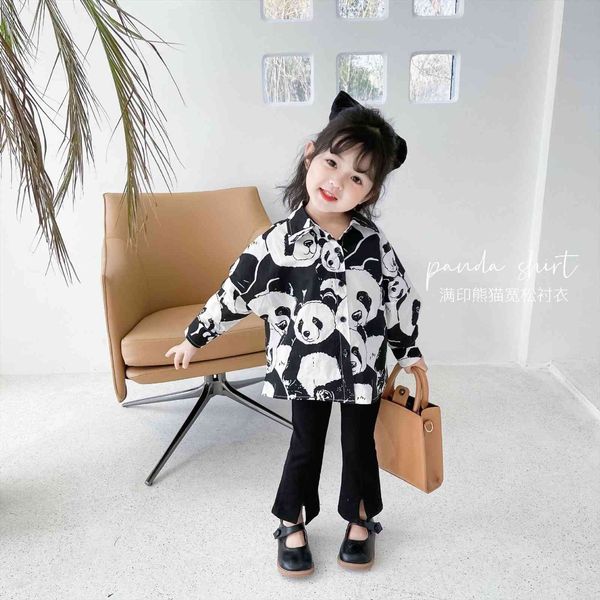 

spring autumn girls fashion print panda blouse baby kids children long sleeve shirt, White;black