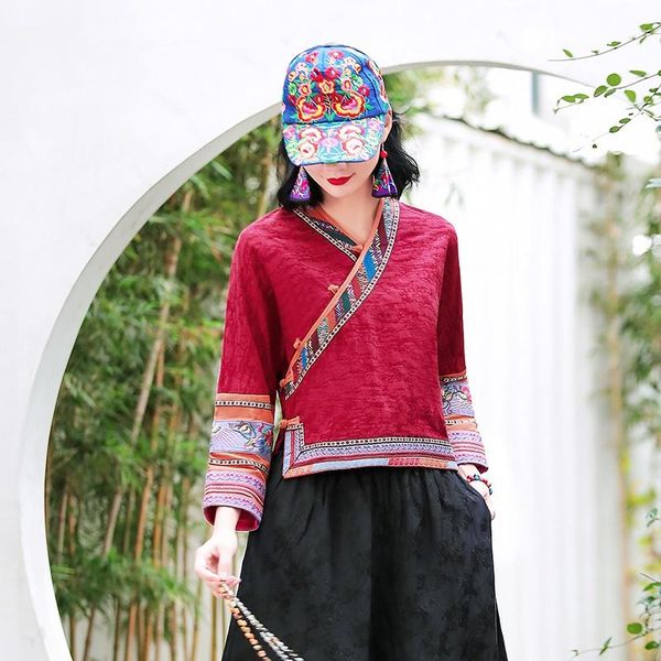 

ethnic clothing women fashion vintage cheongsam traditional chinese style retro elegant hanfu robe gown shirt blouse oriental 30907, Red