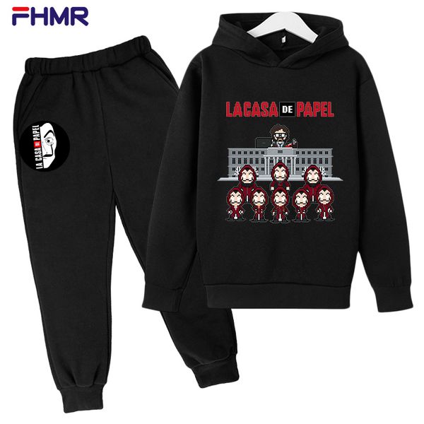 

la casa de papel hoodies costume sweatshirt kid's raglan pullover the house of paper hoody men spring tracksuit streetwear pants sets, White