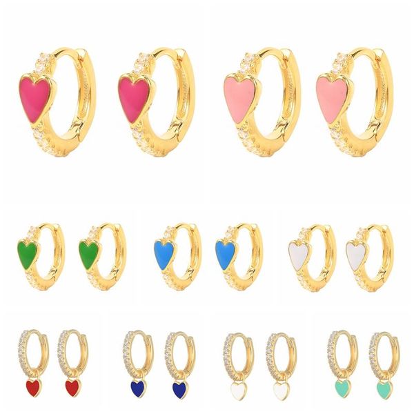 

hoop & huggie canner heart earrings for women girls 2021 s925 silver delicate jewelry valentine's day couple with charm, Golden;silver