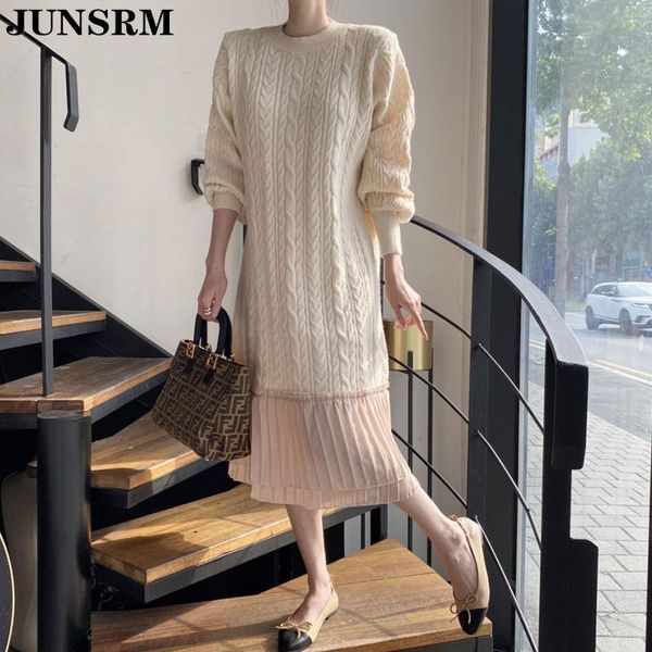 

autumn winter women dress fashion long sleeve loose office knitted sweater midi dresses female one piece pullover casual, Black;gray
